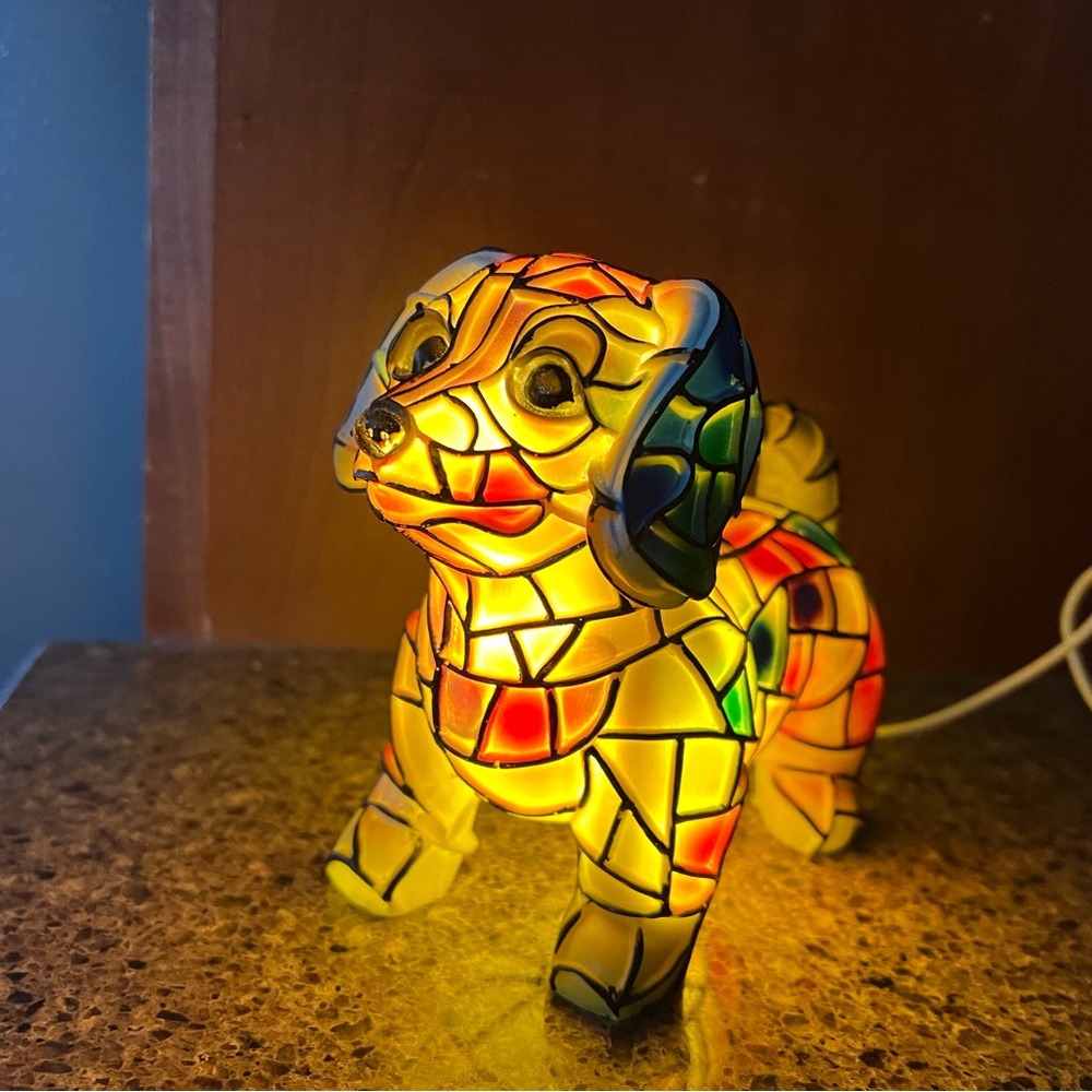 FAUX Stained Glass Dog Lamp